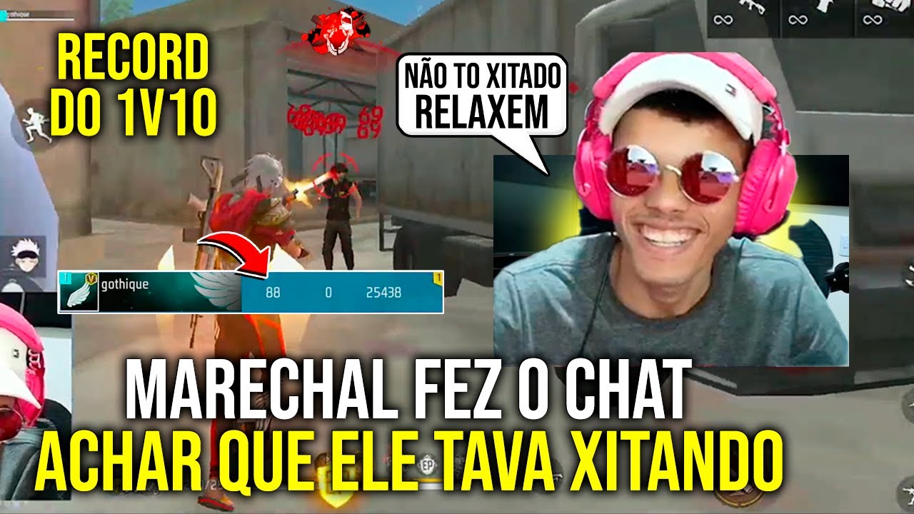 MARECHAL FEZ O CHAT DELE ACHAR QUE ELE ESTAVA XITANDO! BATEU O RECORD DE KILL DO 1V10 - NO FREE FIRE