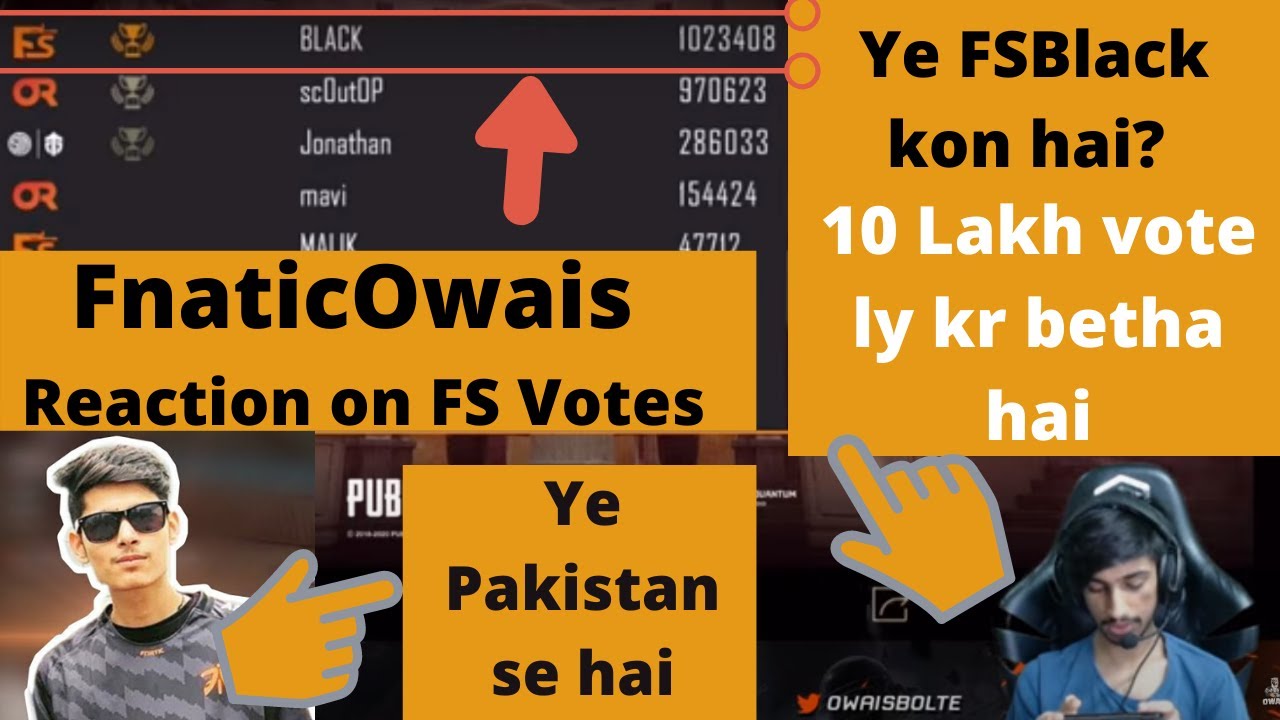 Fnatic Owais reaction on FsBlack Votes | Vote for Free Style | How To Vote Freestyle in Pubg | PMWL