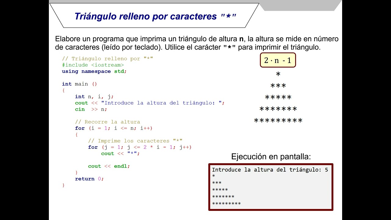 Dibujar un triángulo de asteriscos (relleno y hueco)