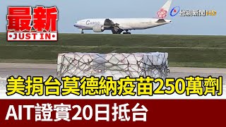 AIT證實美捐台莫德納疫苗250萬劑20日抵台【最新快訊】 