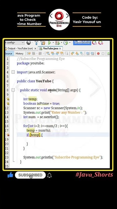 Java Program to Check Prime Number | #ProgrammingEye | #Shorts - YouTube