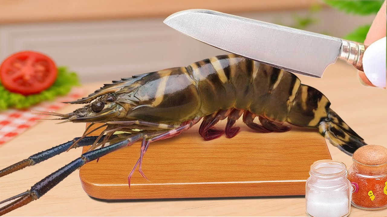 Fresh Miniature Food 🍤 How To Make BBQ With Sea Shrimp & Meat 👉 Mimi Cooking Studio