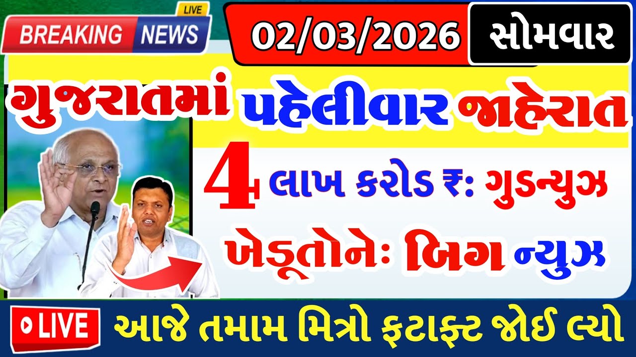 ગુજરાતમાં પહેલીવાર, ખેડૂતો બિગ ન્યુઝ= khedut duniya | commodity Trend / khedut | વરસાદ આગાહી / યોજના