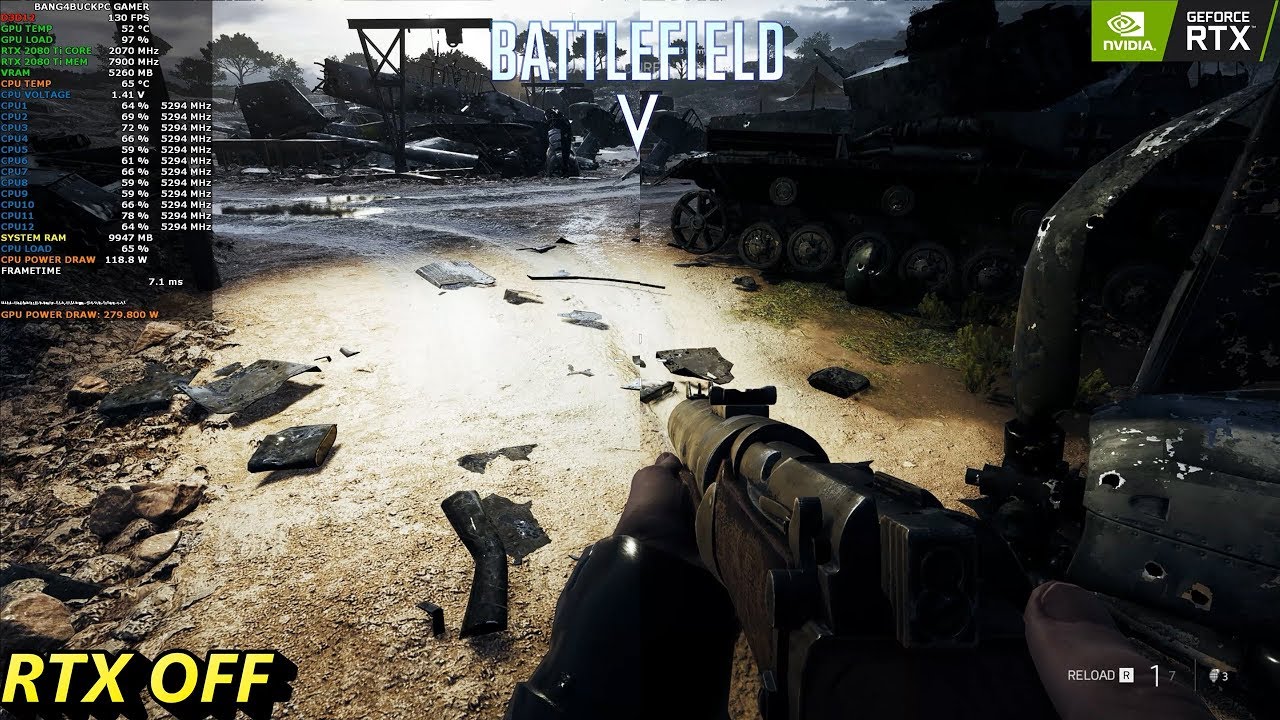 Battlefield V Ultra Settings 2560x1440 RTX ON VS OFF | RTX 2080 Ti | i7  8700K 5.3GHz - YouTube