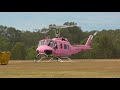 Huey Helicopter start up and take off at Casino New South Wales Australia with Breast Cancer Sticker