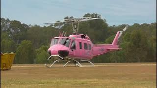 Huey Helicopter start up and take off at Casino New South Wales Australia with Breast Cancer Sticker