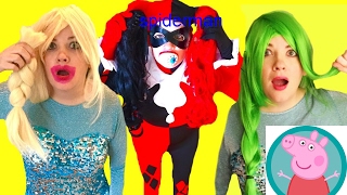Frozen Elsa Vs Harley Quinn - Hair Battle Elsa Cuts Hair Off Fun Superhero Movie in Real Life
