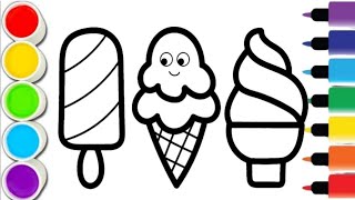 Cute And Colourful Ice Cream Drawing Easy with Colours for kids and toddlers