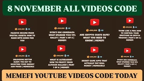 Memefi all video codes today 8 November | Memefi youtube video code I memefi video code today |