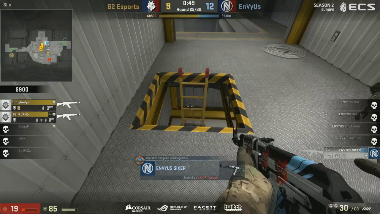 CS:GO - ENVY SIXER smart 1vs2 clucth vs G2 @@ECS Season 2 Europe - YouTube