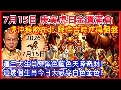 2026年7月15日庚寅木虎發威，“松柏木”局暗藏滔天巨財！虎沖猴煞正北，這一個致命禁忌千萬別犯！今日啟動“金匱吸金”秘法，必讓黴運清零、橫財就手！快看你的生肖在不在榜上？