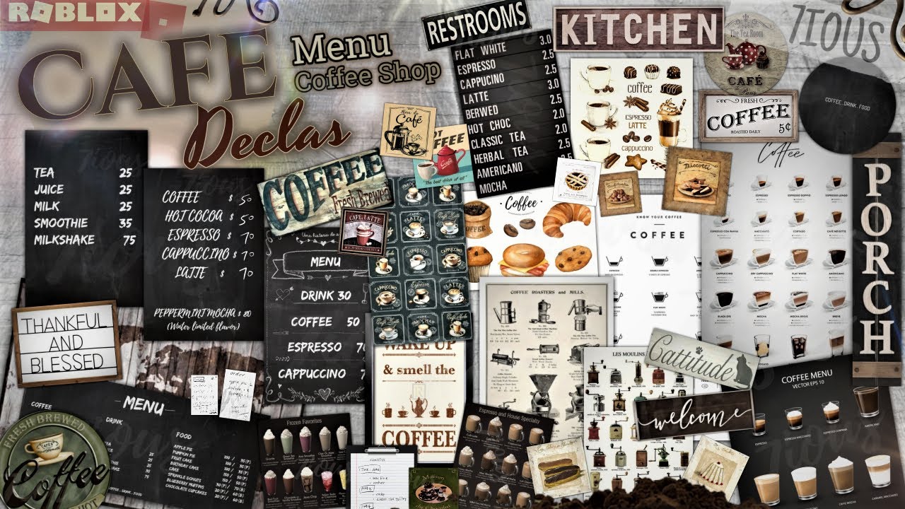 Decals Codes Cafe Coffee Shop Menu Decals Ids Bloxburg Roblox Youtube - roblox bloxburg menu codes