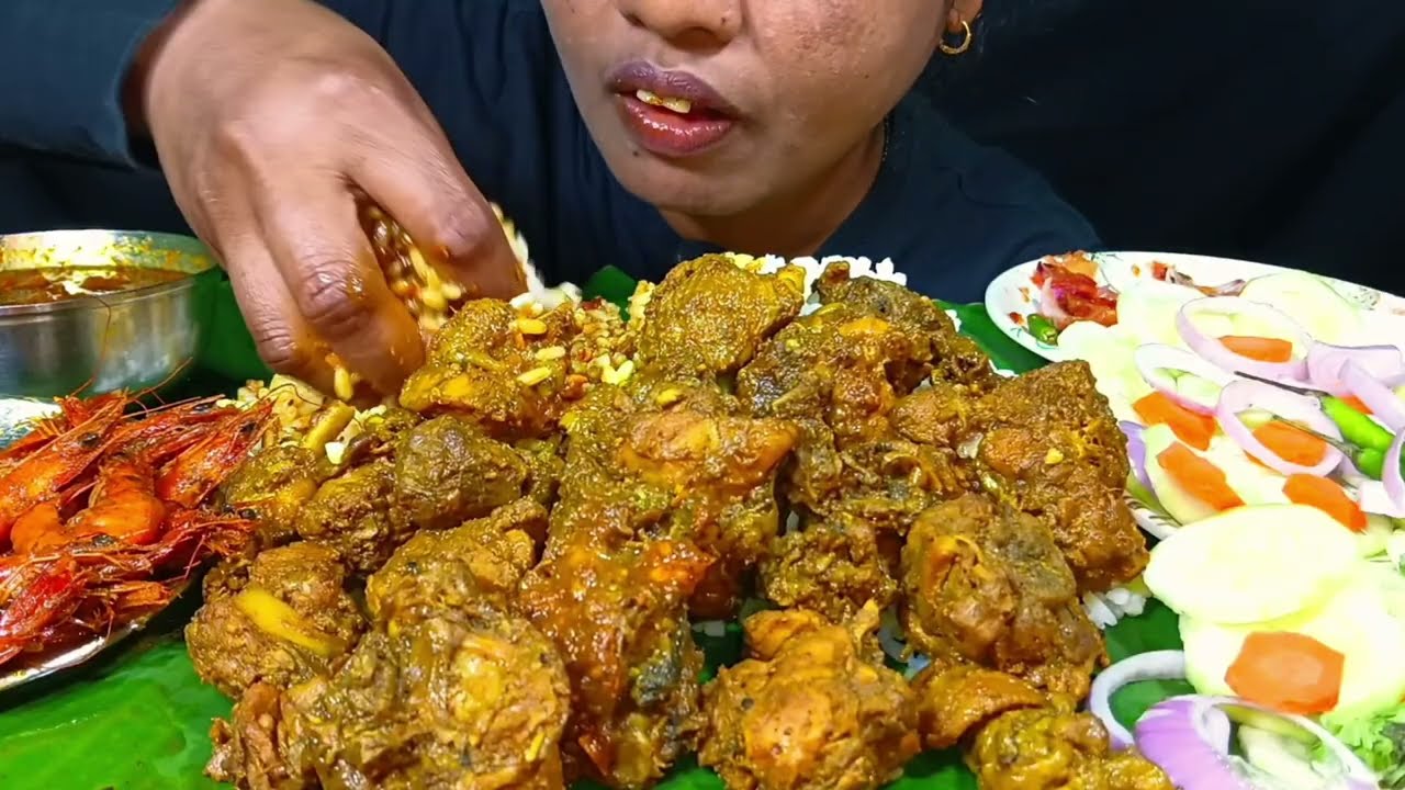 EATING SPICY 🔥🥵 1 KG CHICKEN KOSHA AND SHRIMP 🦐 CURRY WITH SIMPLE RICE, MUKBANG, ASMR, EATING SHOW