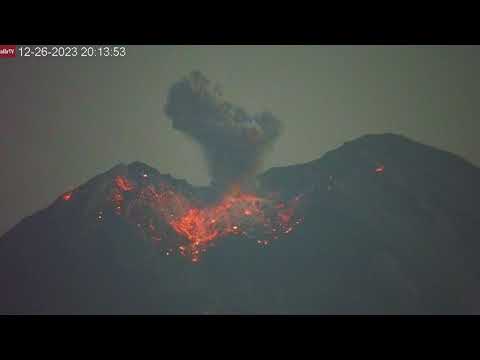 Lava rocks thrown high in the air at Semeru Volcano (Dec 26, 2023)