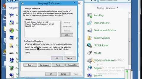How to change Internet Explorer Prefix and Suffix options in Microsoft Windows 8