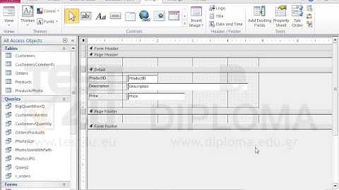 Show the page Header and page Footer of the open form. Save the form.