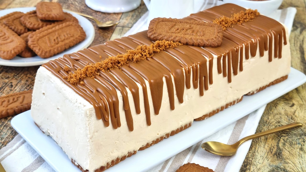 Tarta Helada de Lotus Biscoff ¡Sin Huevo! ¡Sin Leche Condensada! ¡Sin Gelatina!
