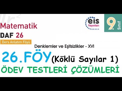 EİS 9 Mat DAF, 26.Föy (Denklem ve Eşitsizlikler 16) Ödev Testleri Çözümleri