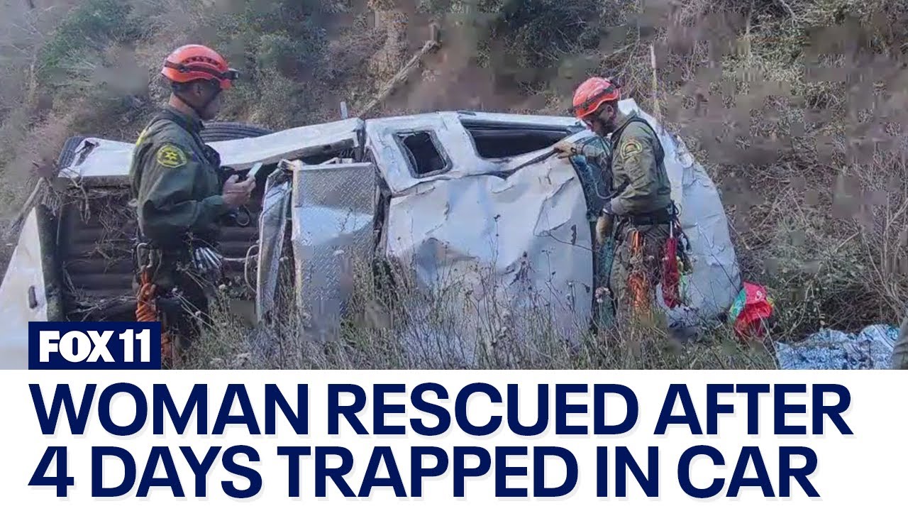 Woman rescued after 4 days trapped in car - YouTube
