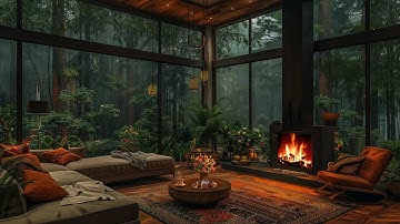 Cozy Luxury Living Room In Forest with Fireplace and Rain Sound | Healing Insomnia, Reduce Stress