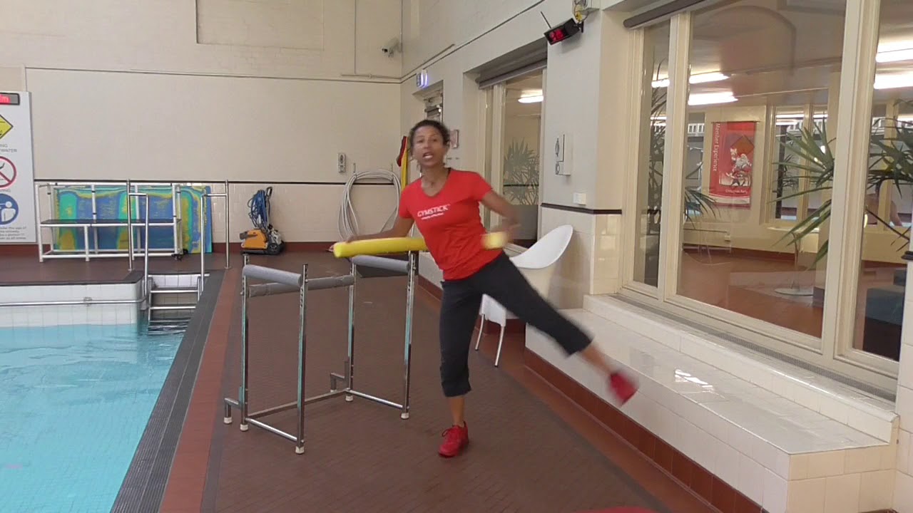 Aqua Fitness Aqua Aerobics exercise with Marietta Mehanni shallow noodle behind back pendulum