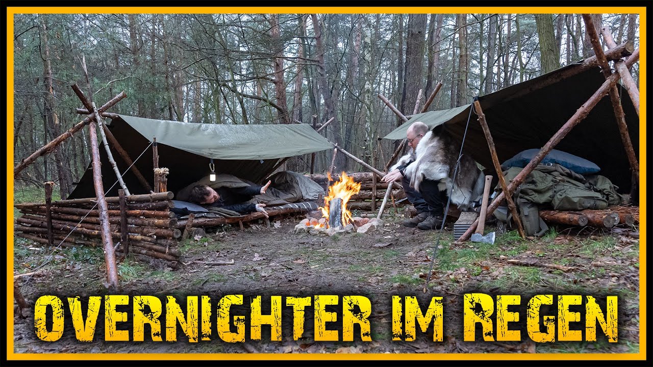 Übernachtung im Dauerregen - Uriges Biwak im Wald - Bushcraft Survival Outdoor