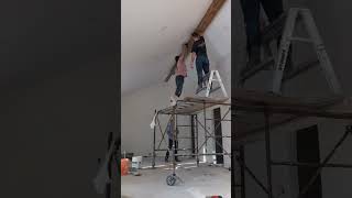 Installing accent beam to vaulted ceiling #homebuild #buildingourownhome #newhome #myhouseidea