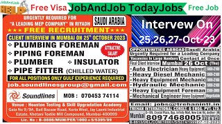 Gulf Job Vacancy Oct 2023 Urgently Requirment For Saudia Arbia,@JobAndJobiqbal gulf freevisa