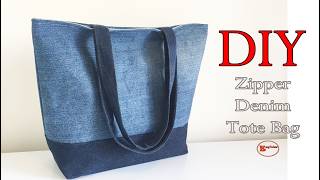 DIY Zipper Denim Tote Bag | Easy Upcycled Jeans Bag Tutorial