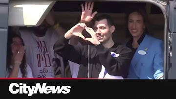 Released Israeli hostages arrive in Petah Tikva and Tel Aviv by helicopter