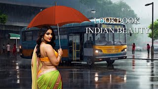 [AI Lookbook] Indian AI Lookbook Model | ai indian beauty | rainy day in bus stand