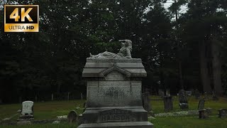 1753 Old Rochester Cemetery, NH 4k Walk through during a summer rain storm with distant Thunder