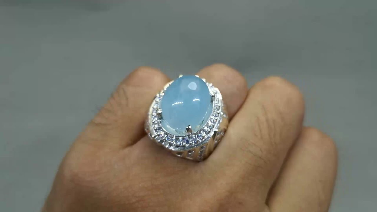  Batu Permata  Aquamarine kinyang Biru laut Perak Kode 2367 