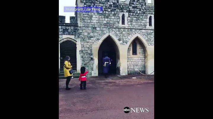 Boy Dressed as British Guard Salutes Windsor Castle Soldiers - DayDayNews