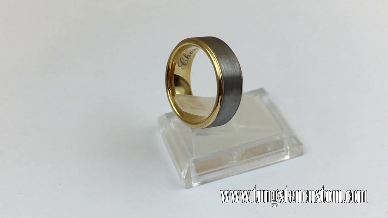 Couples Gold Step Edge Silver Brushed Tungsten Wedding Band Rings