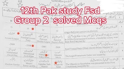 solved Mcqs 12th pak study Fsd board group 2 paper 2024 2nd year pak study evening paper 2024