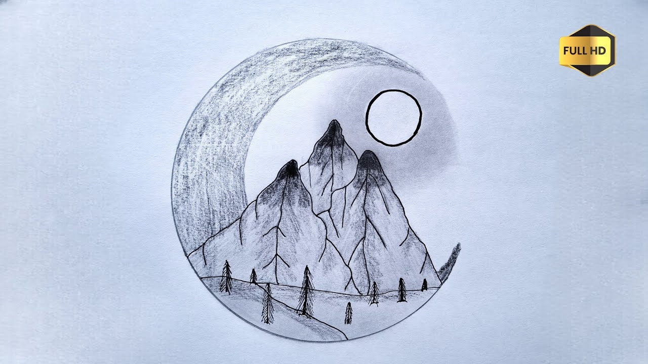 How to draw mountains in a circle | Beautiful drawing in a circle | Art in a circle