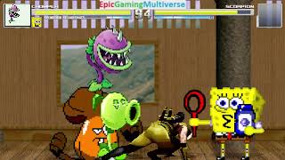 Plants VS Zombies Characters And SpongeBob SquarePants VS Scorpion In A MUGEN Battle / Match / Fight