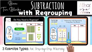 2 Digit Subtraction with Regrouping using Base Ten Blocks 2nd 3rd Grade| Math Boom Cards