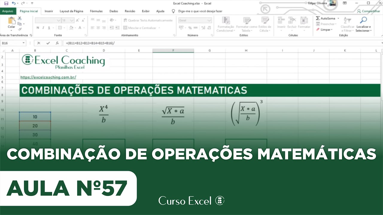 Matemática no Excel - Combinação de Operações - Curso Excel - YouTube