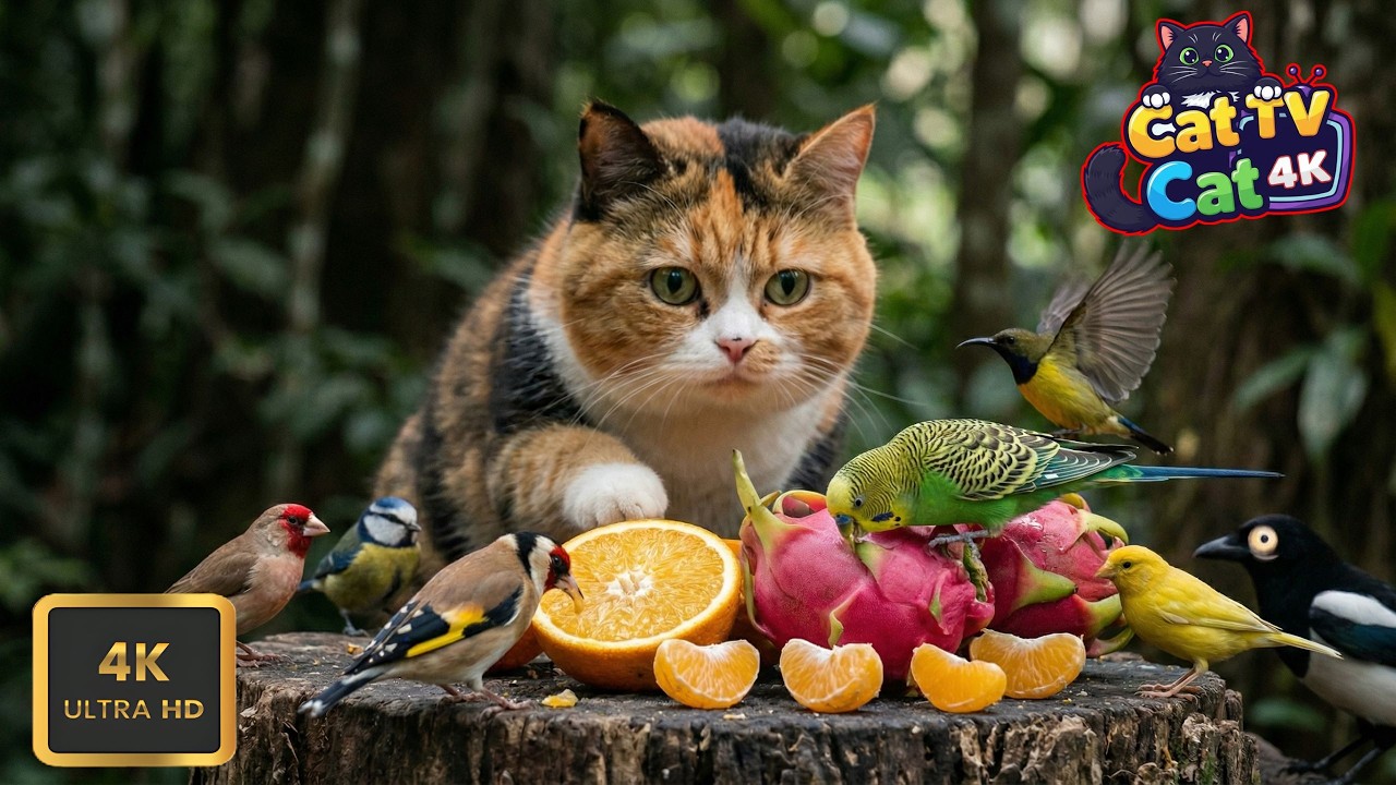Cat TV 4K 😺🐦 Золотая лесная симфония с птицами, бурундуками и белками 🐿 4K HDR Cat Games