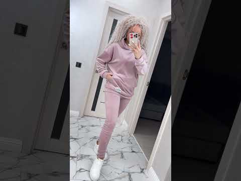 Стильний жіночий костюм/комплект оксамит двійка однотонний (Розміри S,M,L), Пудровий, видео 1