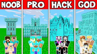 Minecraft: FAMILY DIAMOND CASTLE BUILD CHALLENGE - NOOB vs PRO vs HACKER vs GOD in Minecraft