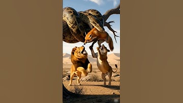 Lion vs Giant Python! Epic Battle to Save the Fox #Wildlife #Animals #Shorts
