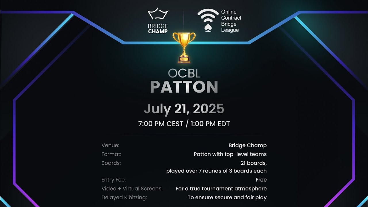 BridgeChamp Live: OCBL Patton Tournament with Commentary – July 21, 2025
