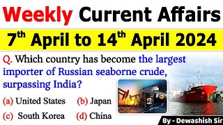 7th April to 14th April 2024 Current | April 2024 Weekly MCQs Current Affairs | Current Affairs 2024