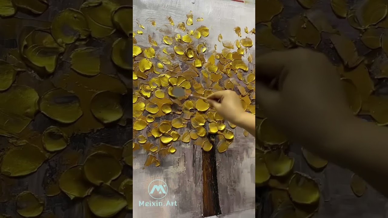 3D Golden Thick Plaster Handmade Panoramic Texture Tree Canvas Interior Decoration Fortune Tree Art