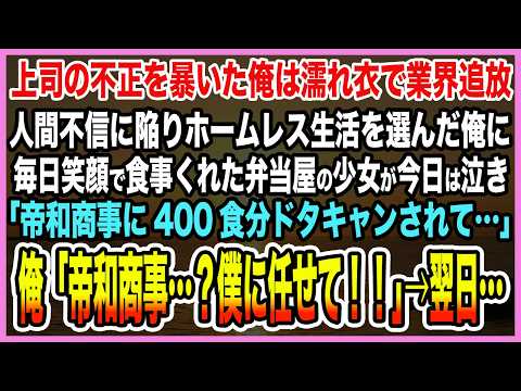 【感動する話】上司の不正を暴き濡れ衣で業界追放されホームレスになった俺に毎日笑顔で食事くれた弁当屋の少女が今日は泣き「帝和商事に400食分ドタキャンされて…」俺「僕に任せて！」→翌日【泣ける話・朗読】