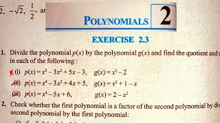 Class 10th MATHEMATICS (NCERT) CBSE CHAPTER-2 POLYNOMIAL EXERCISE-2.3 (SOLUTIONS)
