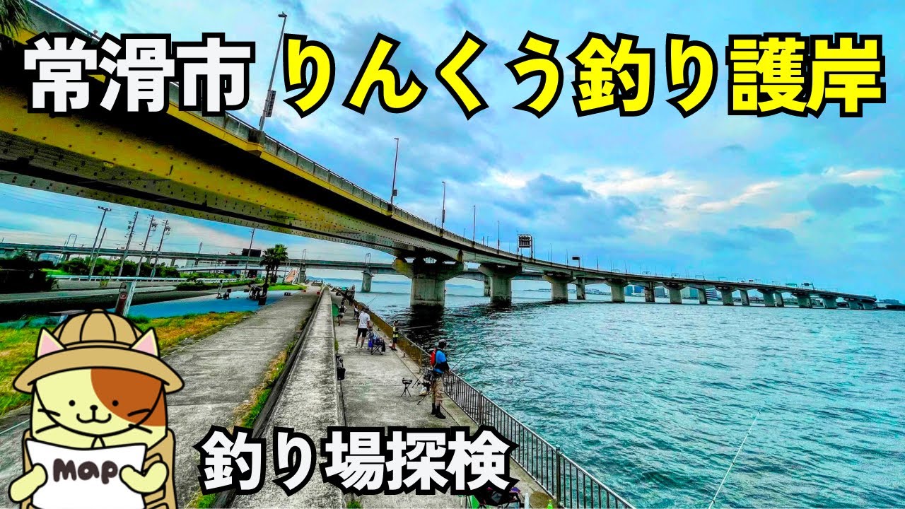 愛知県常滑市「りんくう釣り護岸」釣り場探検｜中部空港向いの全長１キロの柵もある安全な釣り場。釣り場周辺は巨大なイオンモール、ビーチやBBQ施設も隣接！